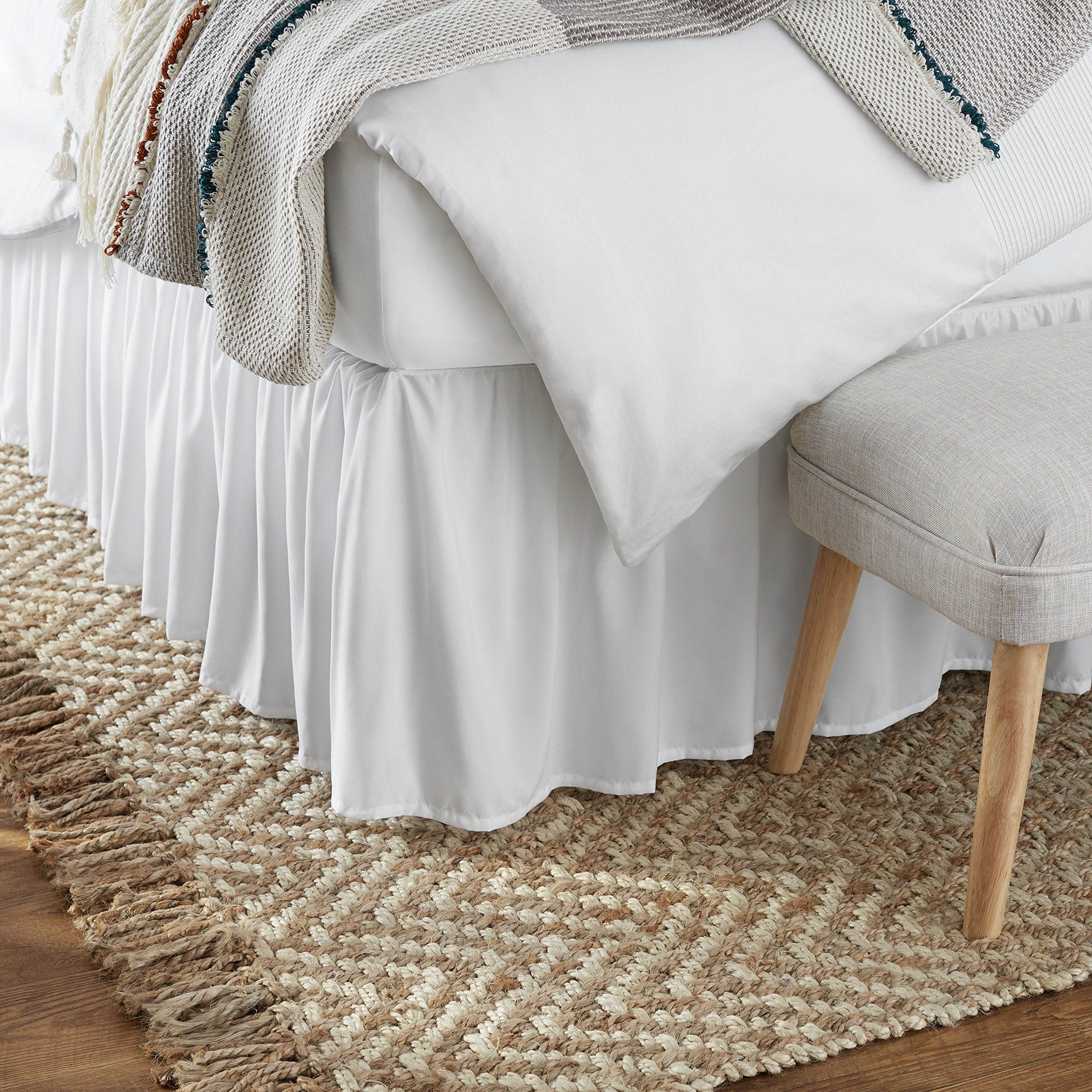 Basics Lightweight Ruffled Bed Skirt, Classic Style, Soft and Stylish 100% Microfiber with 16" Drop, Machine Washable, Wrinkle Free, Queen, Bright White, Solid