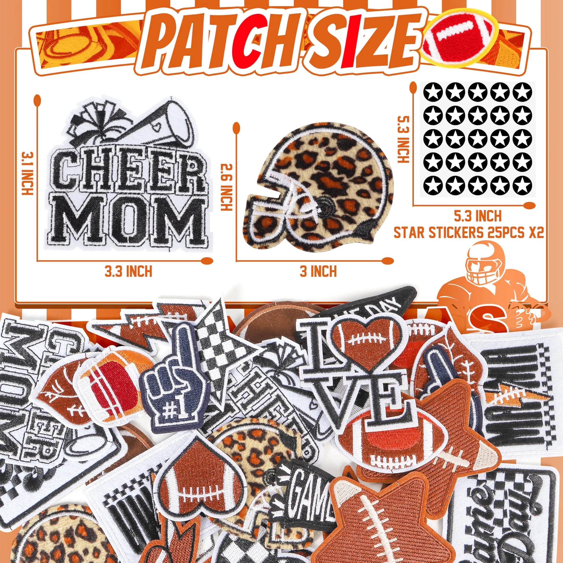Iron On Embroidered Football Patches for Hats: Meneng 84PCS Football Helmet Sports Patch for Jackets Hoodies Backpacks - Star Stickers Sew On Applique for Football Enthusiasts Team Fans DIY Cratfs