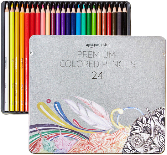 Amazon Basics - Premium Colored Pencils, Soft Core, 24 Count (Pack of 1), Multicolor