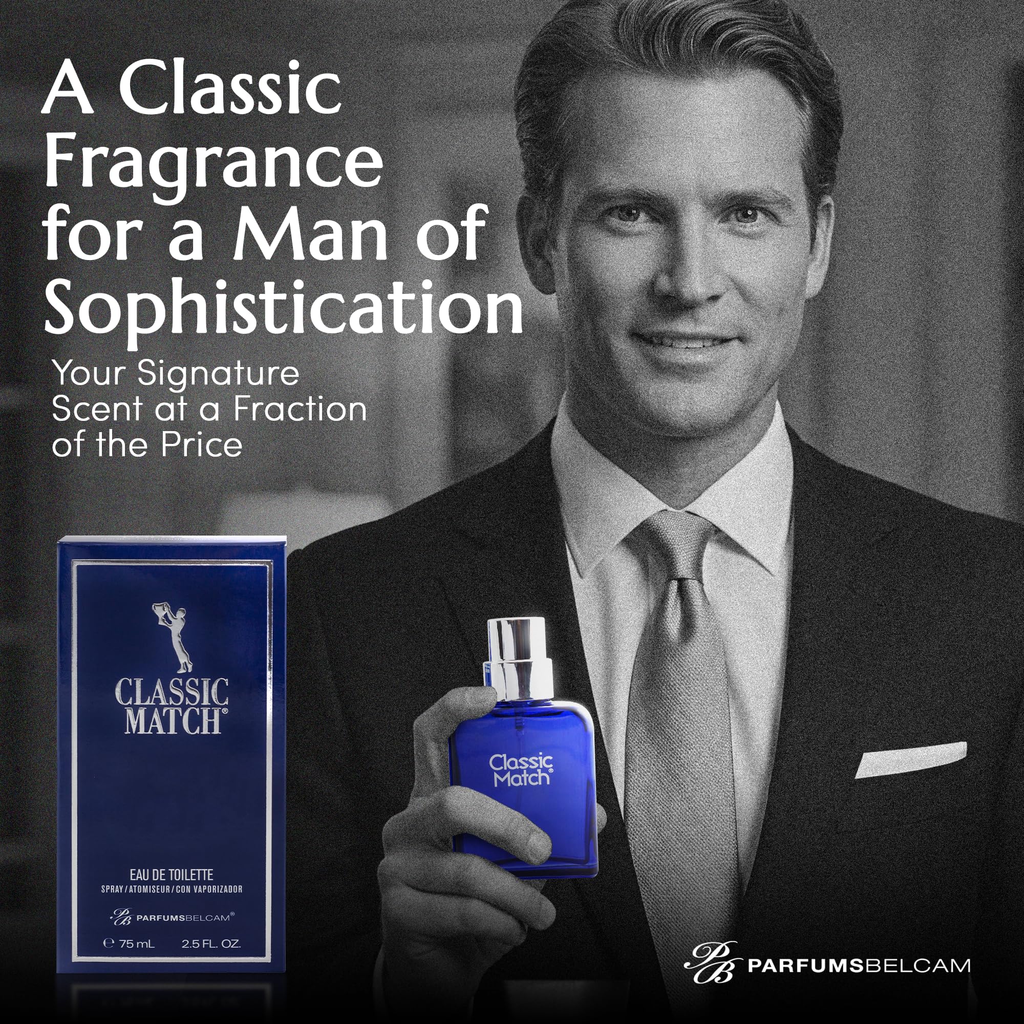 PB ParfumsBelcam Blue Classic Match Eau de Toilette Spray for Men – Modern Citrus Fougere Fragrance, Notes of Melon, Moss and Patchouli, Cologne Alternative, Signature Fragrance – 2.54 Fl Oz