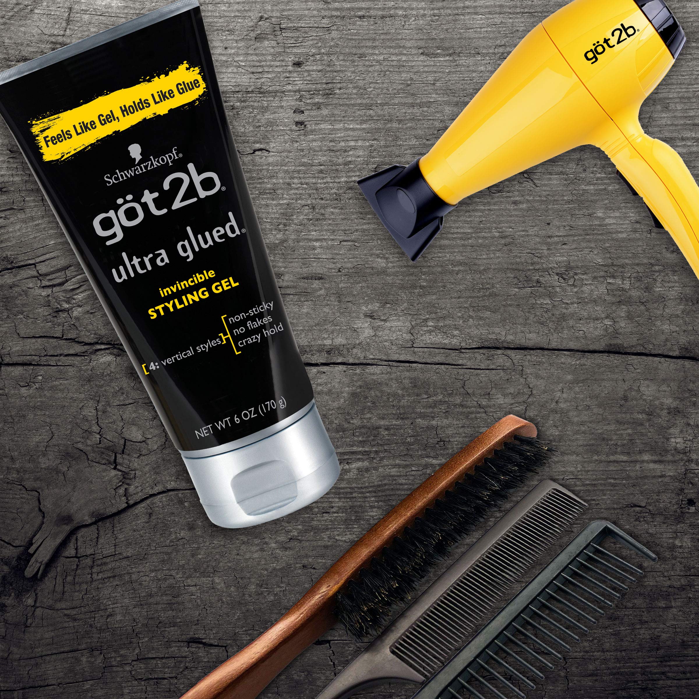 Got2B Glued Styling Spiking Hair Gel 2 - 6 oz tubes + 1 Travel 1.25 oz tube