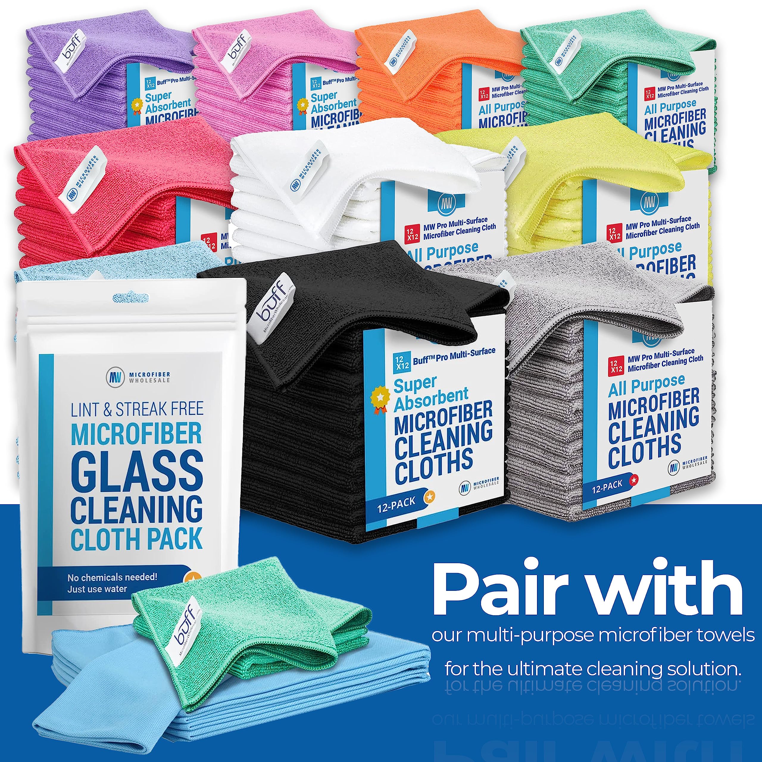 Claro 2 Step Glass Cleaning Cloth 8-Pack – Green Wet & Blue Dry Microfiber Towels Cleaning for Windows, Mirrors & Glass - Streak and Lint Free Cloth for Home, TV, Shower - Machine Washable