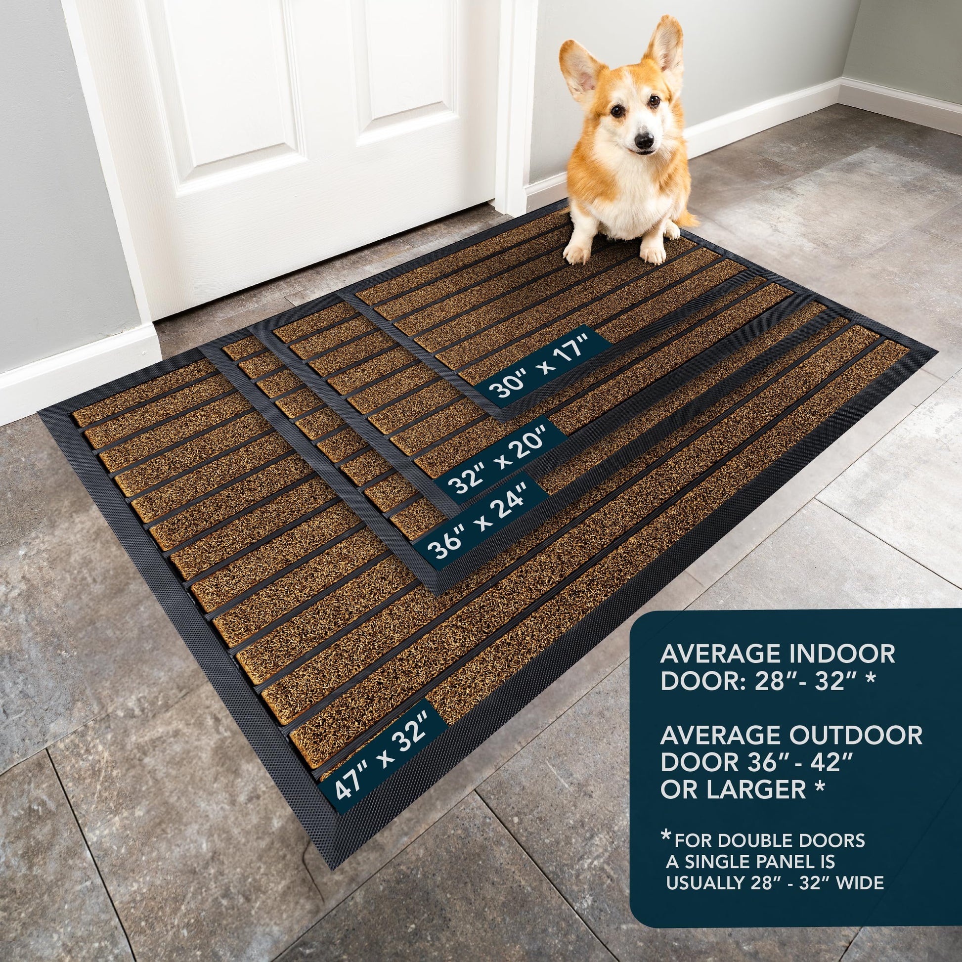 ubdyo Extra Durable Door Mat - Dirt Trapping Outdoor Welcome Mats - Non-Slip Outdoor Indoor Entrance - Low Profile Front Doormat (30" x 17", Bright Brown)