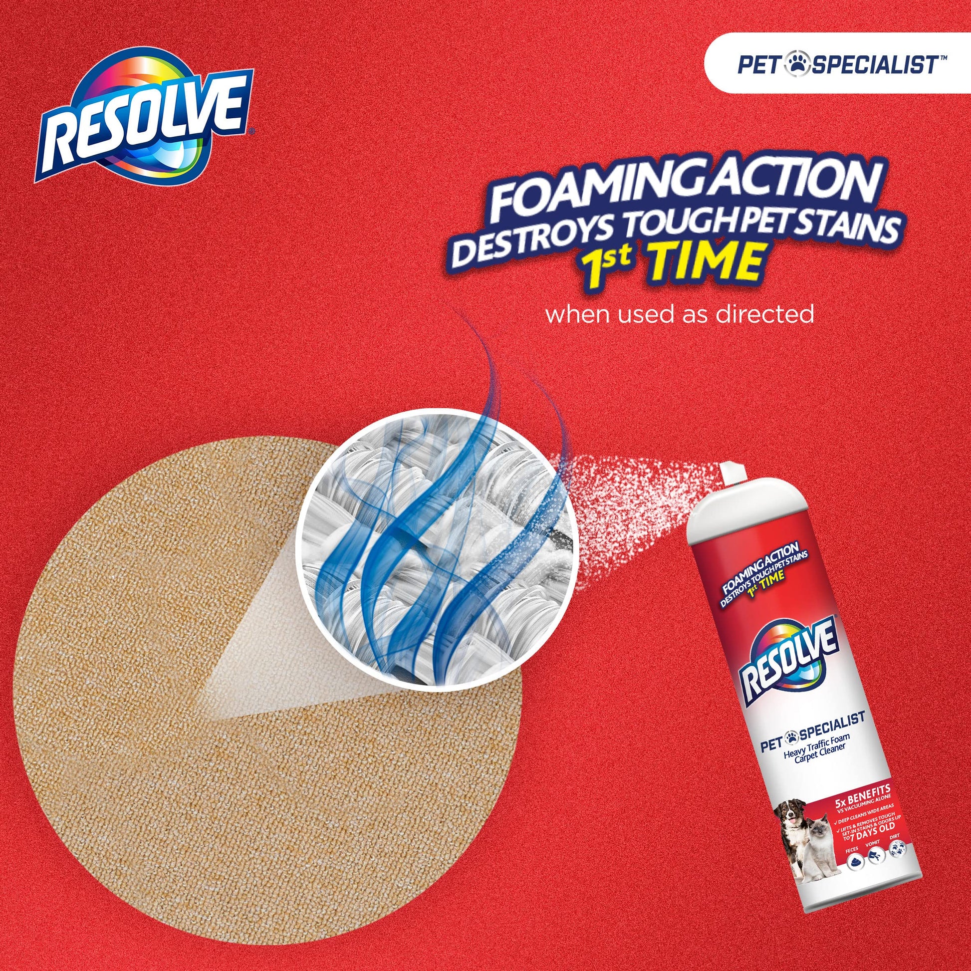 Resolve Pet Specialist Heavy Traffic Foam, Carpet Cleaner, Pet Stain And Odor Remover, Carpet Cleaner Solution, 2 Pack Of 22oz