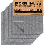 SUPERSCANDI Swedish Dish Cloth 10 Pack Eco Friendly Reusable Sustainable Biodegradable Cellulose Dish Cloths Kitchen Dish Rags Washing Wipes Paper Towel Replacement Washcloths (10 Pack Grey)