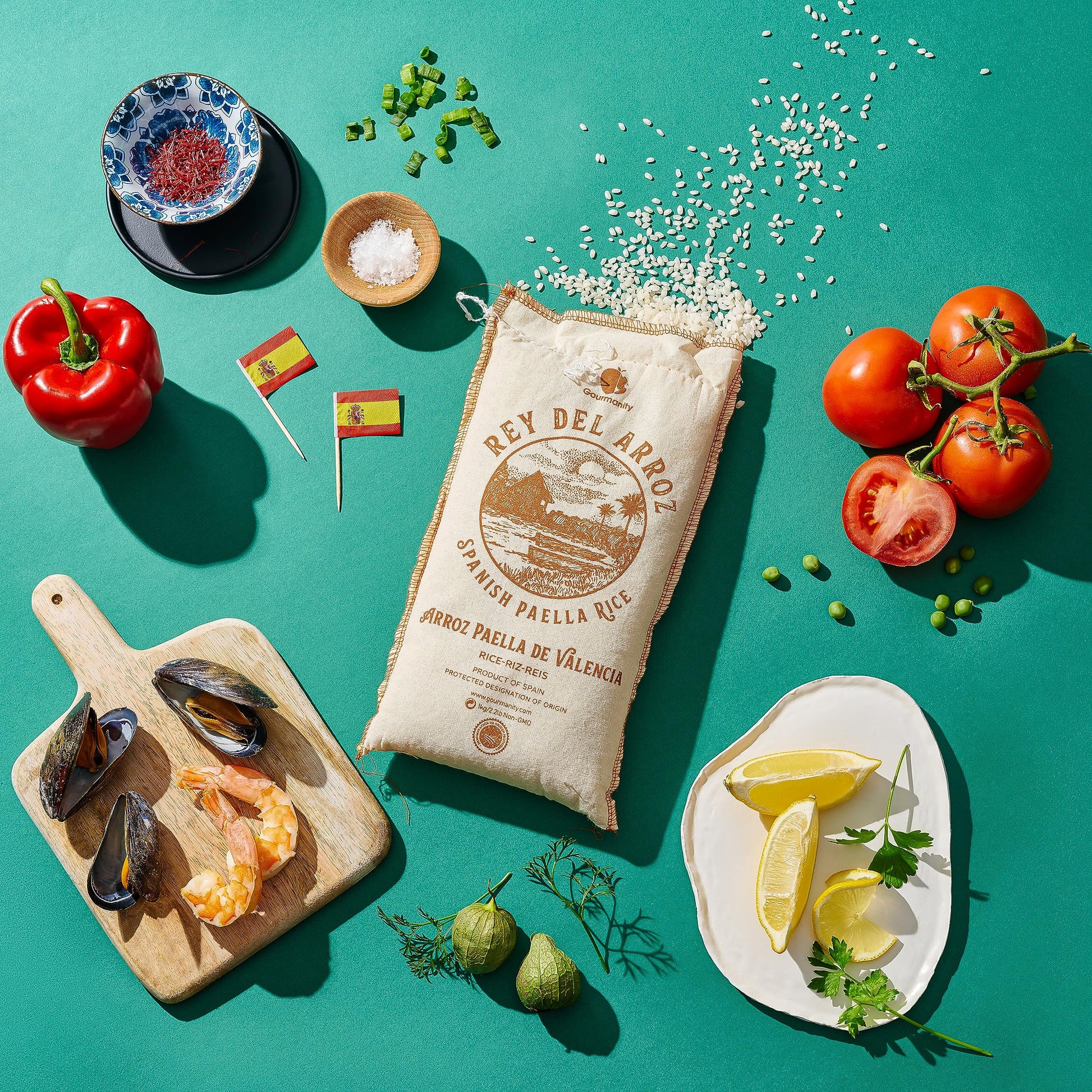 Gourmanity Spanish Paella Rice, Rey del Arroz Authentic Short Grain Valencia Rice from Spain, Great for Paella, Risotto, Seafood Dishes and Mediterranean dishes, Soy and Gluten Free, 2.2lb