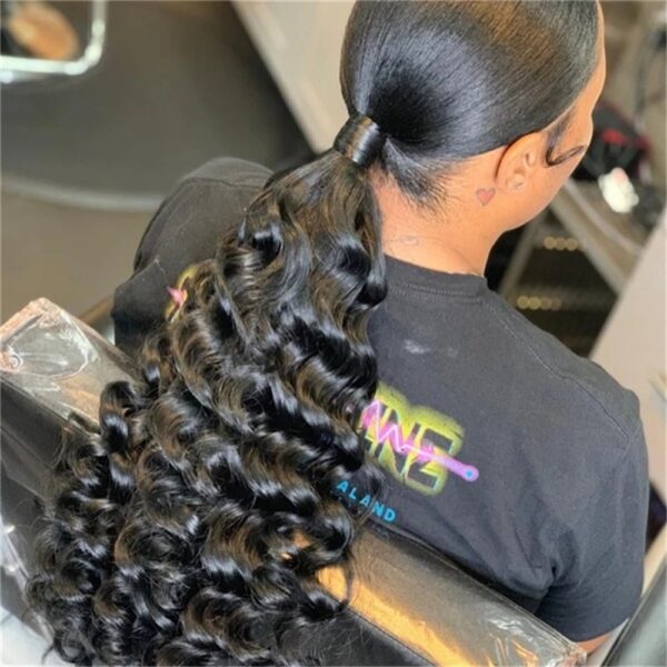 Deep Wave Wrap Around Ponytail with Clip 100% Human Hair