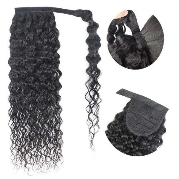 Water Wave Wrap Around Ponytail with Clip 100% Human Hair