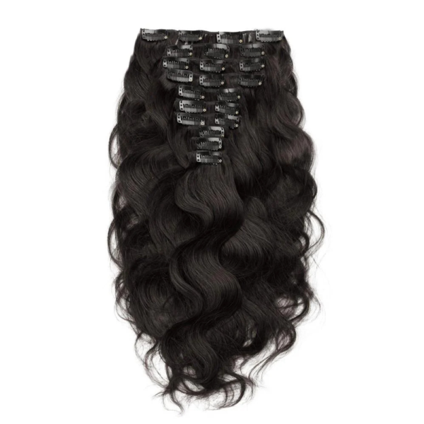 Body Wave Invisible Clip in Natural Black Hair Extensions 100% Real Human Hair