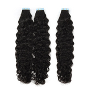 Water Wave Seamless Tape in Natural Black Hair Extensions 100% Real Human Hair