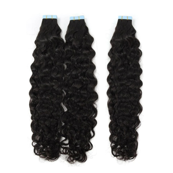 Water Wave Seamless Tape in Natural Black Hair Extensions 100% Real Human Hair