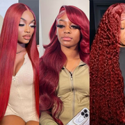 Straight/Body Wave/Deep Wave/Water Wave Burgundy 99j 13Ã4 Transparent Lace Frontal Wig 180% Density