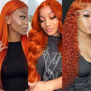 Straight/Body Wave/Deep Wave/Water Wave Ginger 13Ã4 Transparent Lace Frontal Wig 180% Density