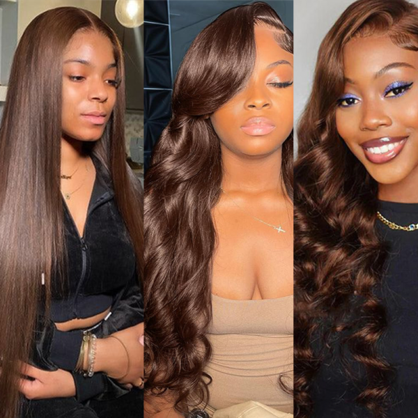 Straight/Body Wave/Deep Wave/Water Wave Chocolate Brown #4 Color 13Ã4 Transparent Lace Frontal Wig 180% Density