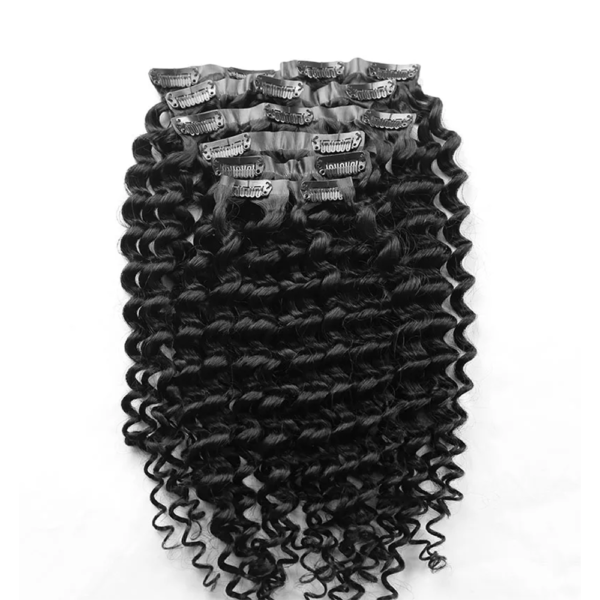 Deep Wave Invisible Clip in Natural Black Hair Extensions 100% Real Human Hair