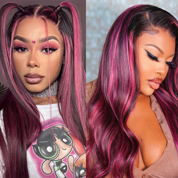 Straight Body Wave 1b/ Purple 13Ã4 Transparent Lace Frontal Wig 180% Density