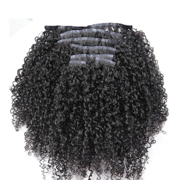 Kinky Curly Invisible Clip in Natural Black Hair Extensions 100% Real Human Hair