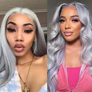 Straight Body Wave Gray 13Ã4 Transparent Lace Frontal Wig 180% Density