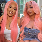 Straight Body Wave Pink 13Ã4 Transparent Lace Frontal Wig 180% Density