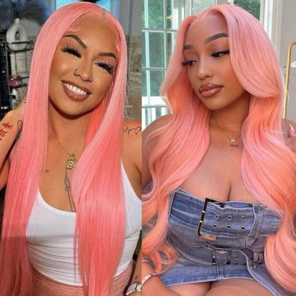 Straight Body Wave Pink 13Ã4 Transparent Lace Frontal Wig 180% Density