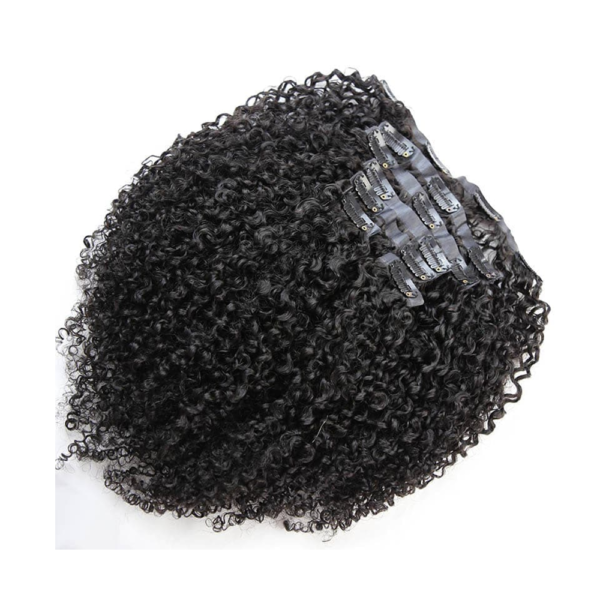 Kinky Curly Invisible Clip in Natural Black Hair Extensions 100% Real Human Hair