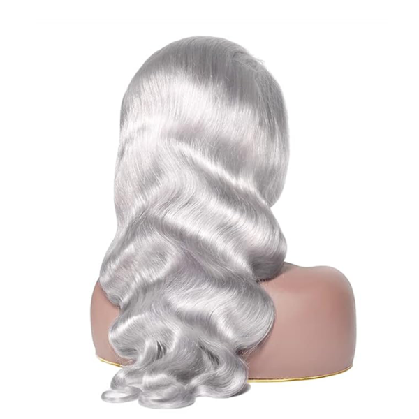 Straight Body Wave Gray 13Ã4 Transparent Lace Frontal Wig 180% Density