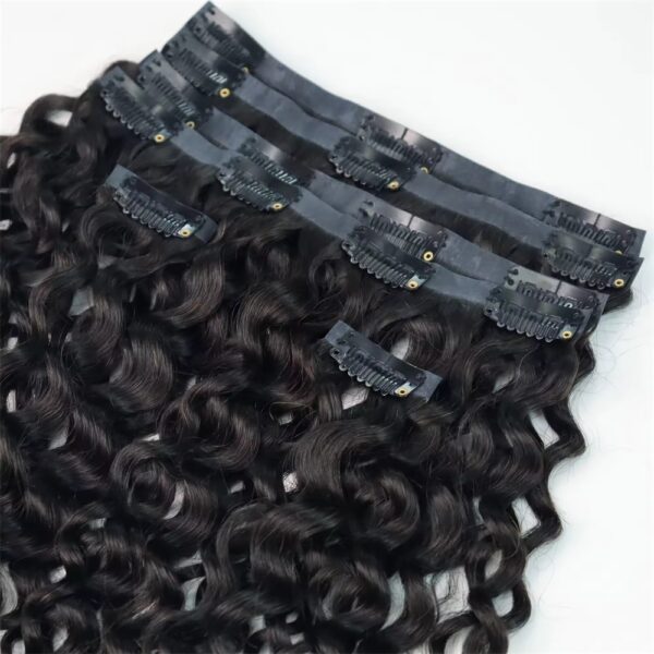 Water Wave Invisible Clip in Natural Black Hair Extensions 100% Real Human Hair