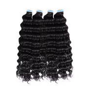 Deep Wave Seamless Tape in Natural Black Hair Extensions 100% Real Human Hair