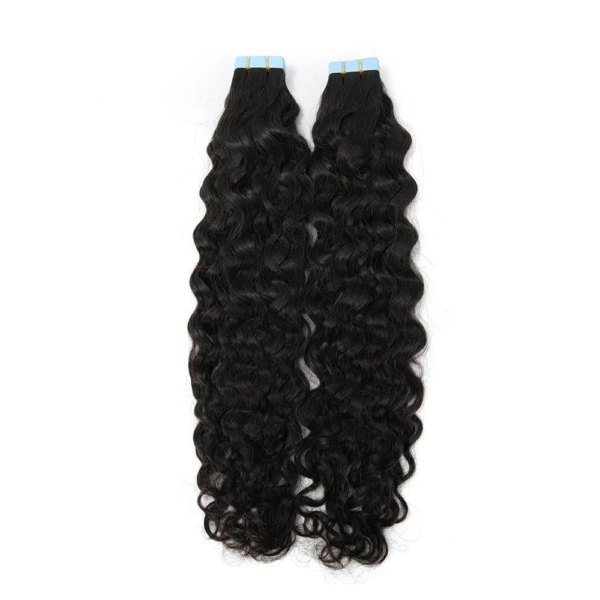 Water Wave Seamless Tape in Natural Black Hair Extensions 100% Real Human Hair