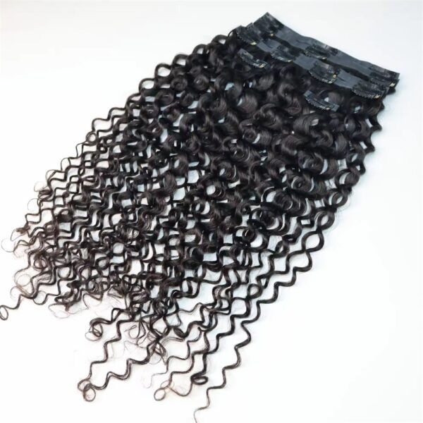 Water Wave Invisible Clip in Natural Black Hair Extensions 100% Real Human Hair