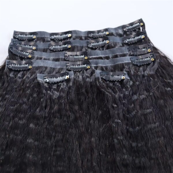 Kinky Straight Invisible Clip in Natural Black Hair Extensions 100% Real Human Hair