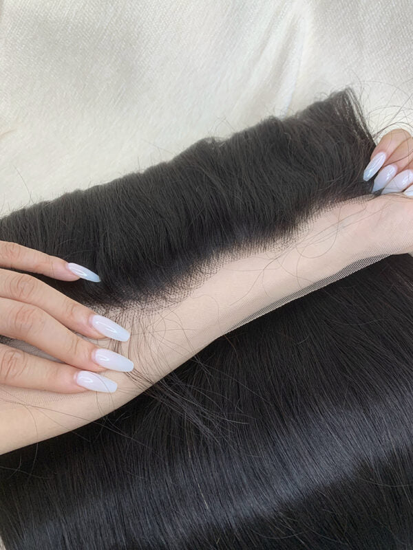 Straight 14A Top Burmese Transparent Closure Frontal with Pre Plucked with Baby Hair Natural Color