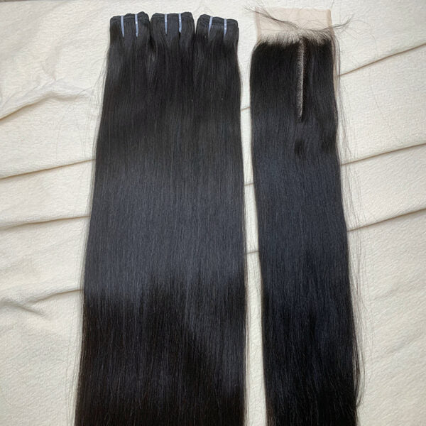 3 Bundles Straight + 5Ã5 HD Lace Closure Invisible Lace Top Quality Premium Hair