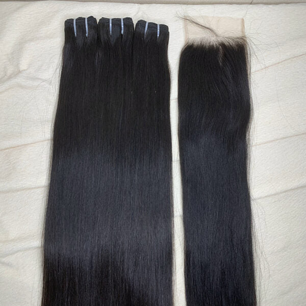 3 Bundles Straight + 5Ã5 Transparent Lace Closure Invisible Lace Top Quality Premium Hair