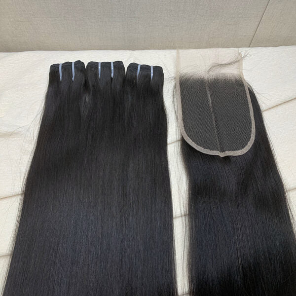 3 Bundles Straight + 5Ã5 Transparent Lace Closure Invisible Lace Top Quality Premium Hair