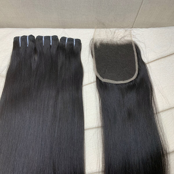3 Bundles Straight + 5Ã5 HD Lace Closure Invisible Lace Top Quality Premium Hair