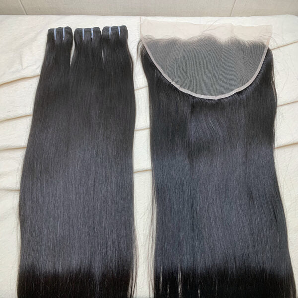3 Bundles Straight + 13X4/13X6 Transparent Lace Closure Invisible Lace Top Quality Premium Hair