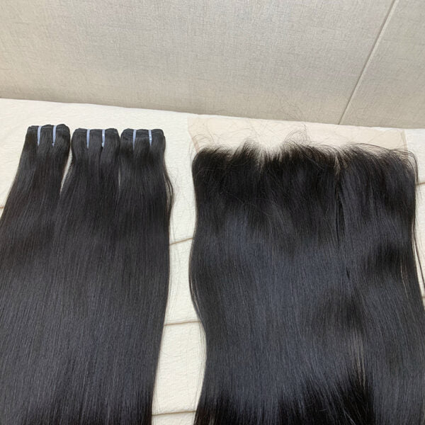 3 Bundles Straight + 13X4/13X6 Transparent Lace Closure Invisible Lace Top Quality Premium Hair