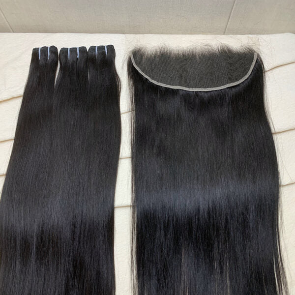 3 Bundles Straight + 13X4/13X6 HD Lace Closure Invisible Lace Top Quality Premium Hair