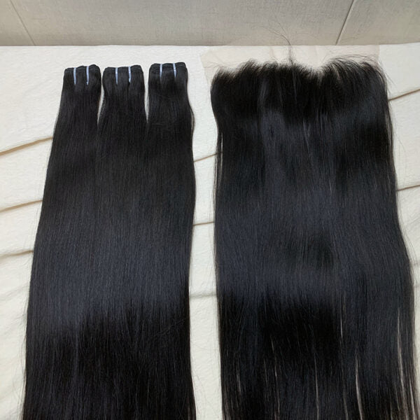 3 Bundles Straight + 13X4/13X6 Transparent Lace Closure Invisible Lace Top Quality Premium Hair