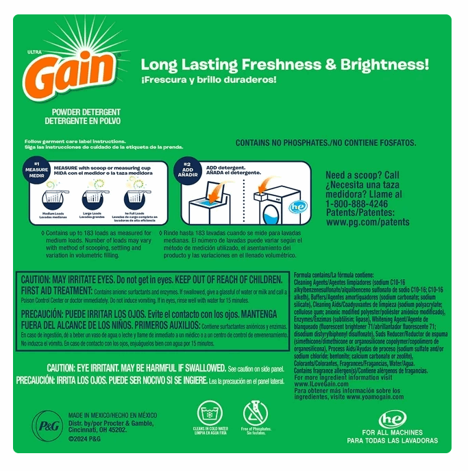 Gain Ultra Powder Laundry Detergent, Original, 183 loads, 169 oz.