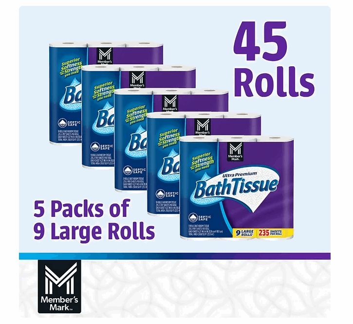 Member's Mark Ultra Premium 2-Ply Toilet Paper 45 rolls, 235 sheets/roll