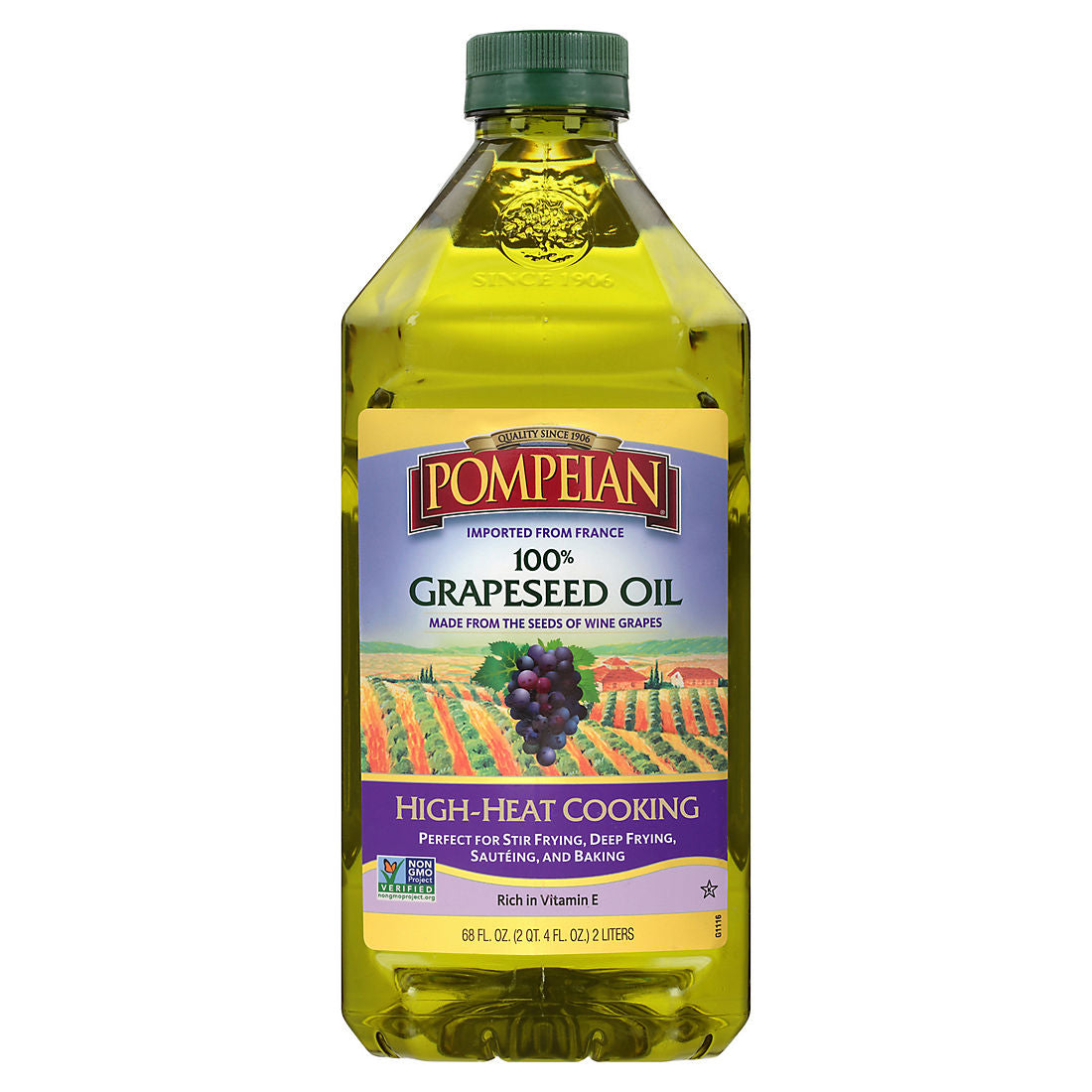 Pompeian 100% Grapeseed Oil For High-Heat Cooking, 68 fl. oz.