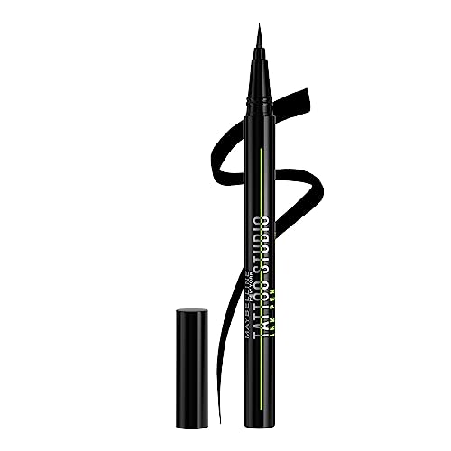 Maybelline New York Tattoo Studio Ink Pen Eyeliner, Waterproof & Smudge Resistant Liner, Up to 24 Hours Eye Makeup Wear, Jet Black, 1 Count