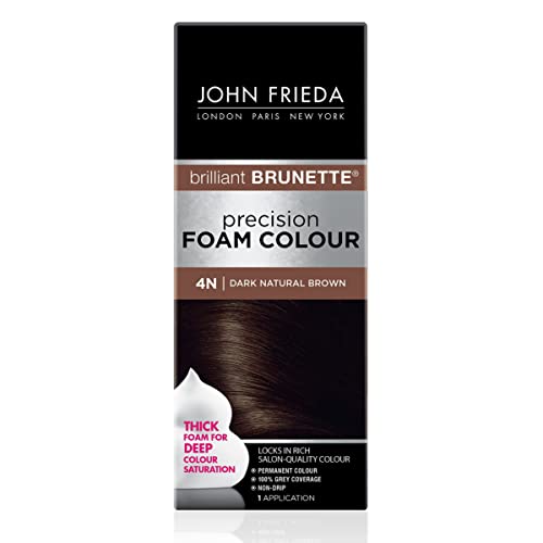 John Frieda Precision Foam Color, Medium Natural Brown 5N, Full-coverage Hair Color Kit, with Thick Foam for Deep Color Saturation