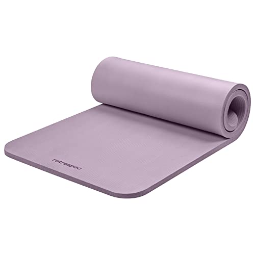 Retrospec Solana Yoga Mat 1" Thick w/Nylon Strap for Men & Women - Non Slip Exercise Mat for Home Yoga, Pilates, Stretching, Floor & Fitness Workouts, Blue Mist