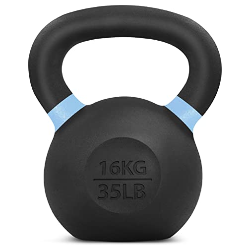 Yes4All Powder Coated Cast Iron Competition Kettlebell with Wide Handles & Flat Bottoms – 16 KG / 35 LB