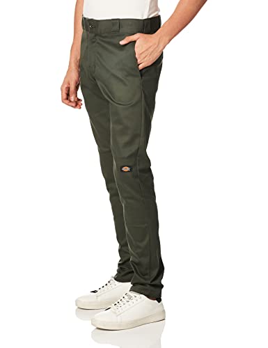 Dickies Mens Skinny-Straight Double Knee Work Pant, Olive Green, 28W x 30L