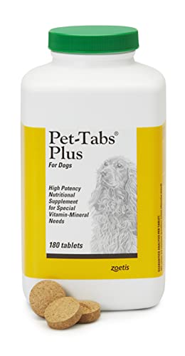 Pet-Tabs Plus Multivitamin and Mineral Supplement for Dogs, Chewable Tablet, 180 Count Bottle