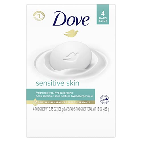 Dove Beauty Bar More Moisturizing Than Bar Soap for Softer Skin, Fragrance Free, Hypoallergenic Sensitive Skin With Gentle Cleanser 3.75 oz 24 Bars